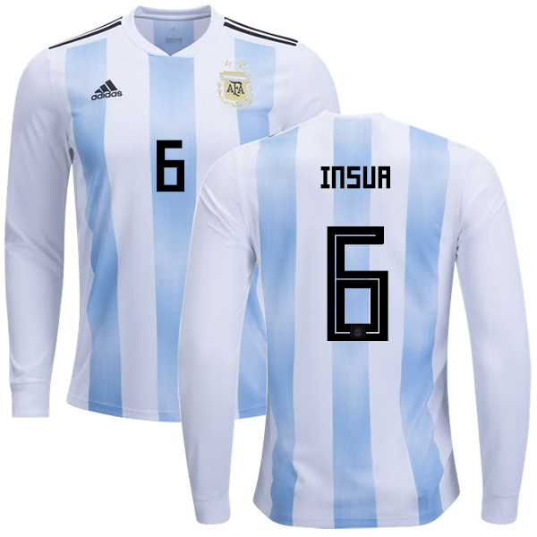 Argentina #6 Insua Home Long Sleeves Kid Soccer Country Jersey - Click Image to Close